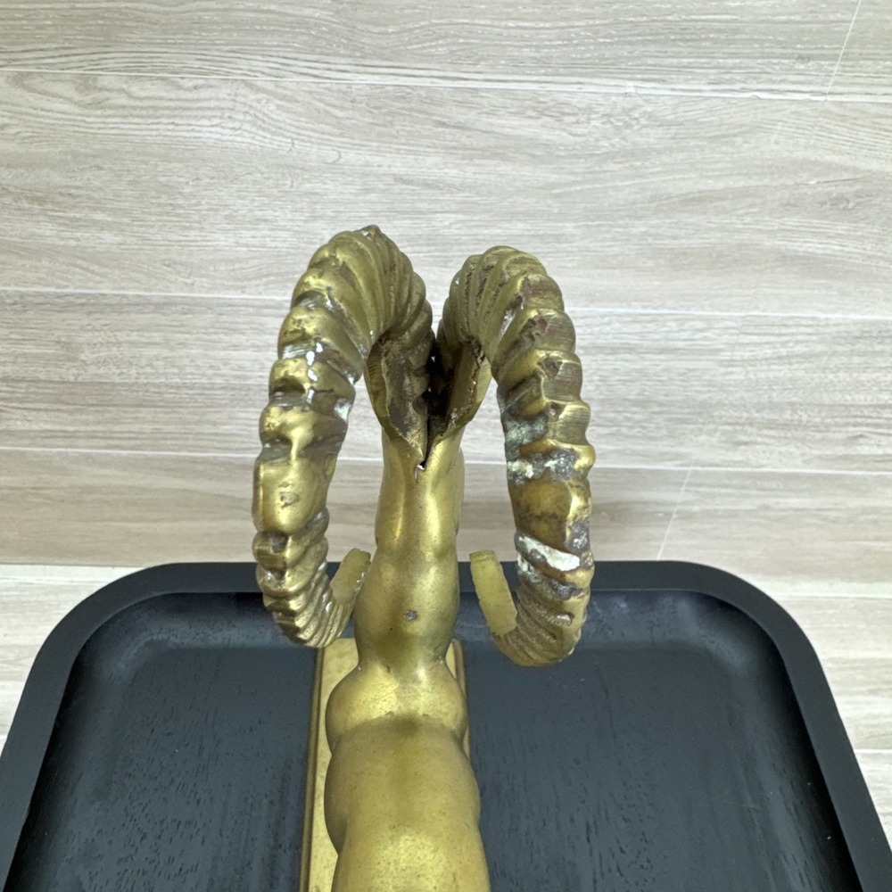 Vintage Art Deco Solid Brass Gazelle/Ram MCM Figurine Statue 9.25"x 9"x 2.25" - Picture 6 of 13